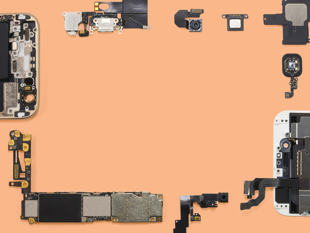 Flat Lay of smart phone components isolate - Fotoğraf, Görsel