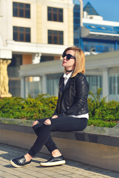 hipster girl in jacket - Фото, изображение