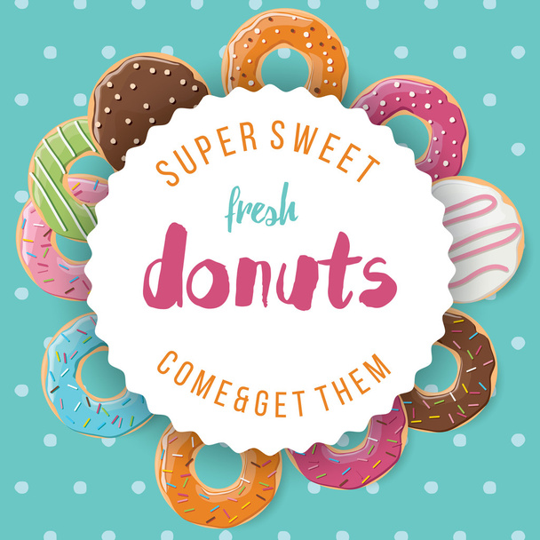 Design de pôster com donuts coloridos brilhantes e saborosos
 - Vetor, Imagem