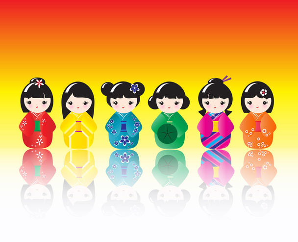 Kokeshi poppen weerspiegeld - Vector, afbeelding