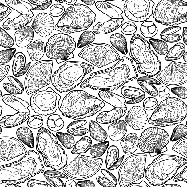 Grafische vector mosselen, oesters en Sint-Jacobsschelpen - Vector, afbeelding
