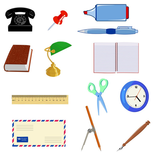 Set of different office objects - Вектор,изображение