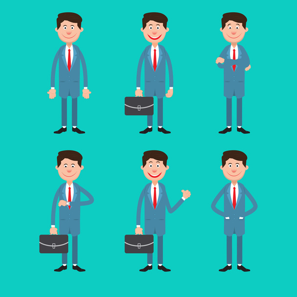 Modern Business Man in Different Poses with Briefcase. Ilustración vectorial
 - Vector, Imagen