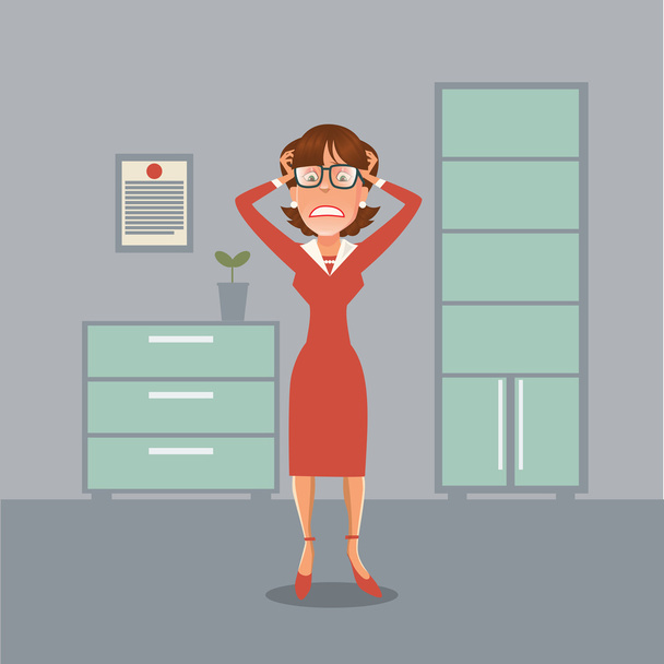 Mujer de negocios estresada con dolor de cabeza en la oficina. Ilustración vectorial
 - Vector, imagen