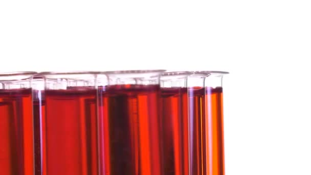 ターン テーブル上の赤い液体で試験管をいっぱい - 映像、動画