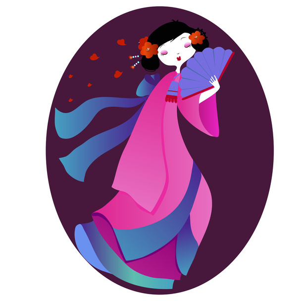 beautiful illustration of a geisha in  pink kimono - Vector, imagen