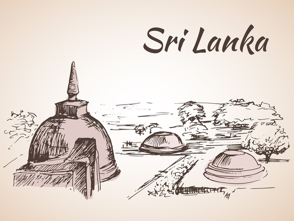 Sri Lanka - diversi stupa vicino al lago
 - Vettoriali, immagini
