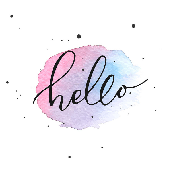 Hello lettering on watercolor stain - Vecteur, image