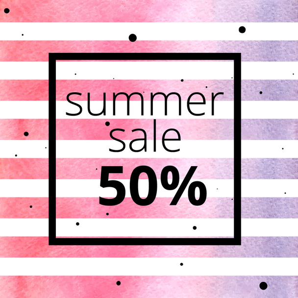 Summer sale on pink watercolor stripes - Vetor, Imagem