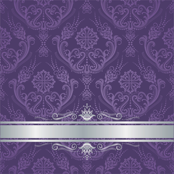 Lujo púrpura cubierta de damasco floral borde plateado
 - Vector, Imagen