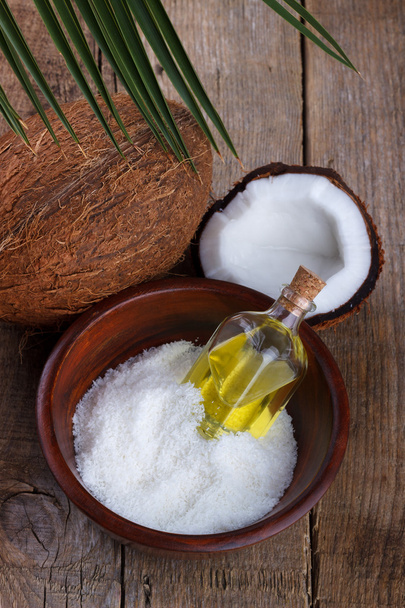 Coconut oil and flakes - Photo, Image