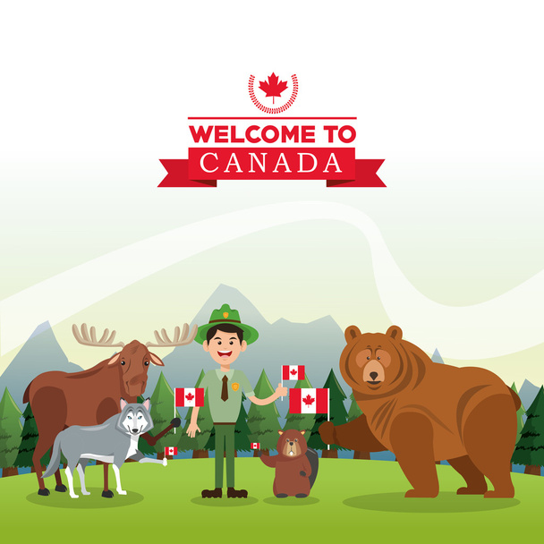 森の動物。カナダのアイコン。漫画のデザイン。カラフル illustrat - ベクター画像