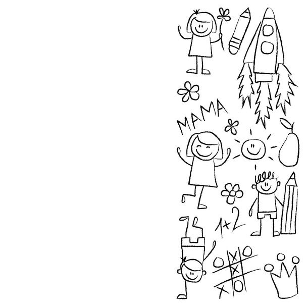 Jardim de infância doodle imagens Fundo branco
 - Vetor, Imagem