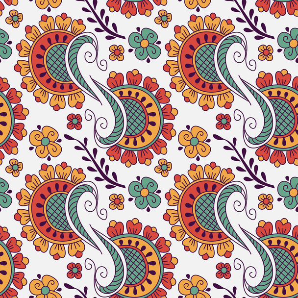 Seamless pattern with hand drawn elements henna style. Backgroun - Vector, Image