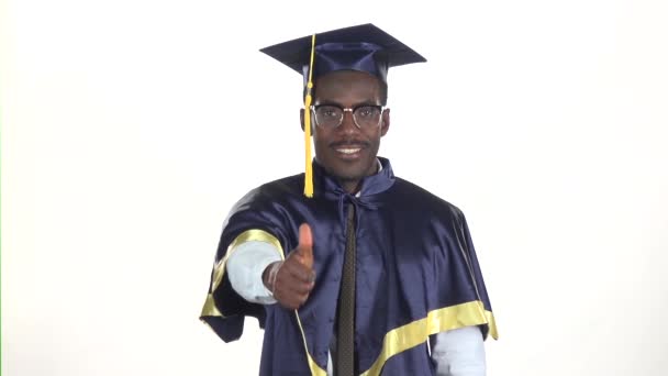 Man in dressed for graduation. White. Slow motion. Close up - Footage, Video