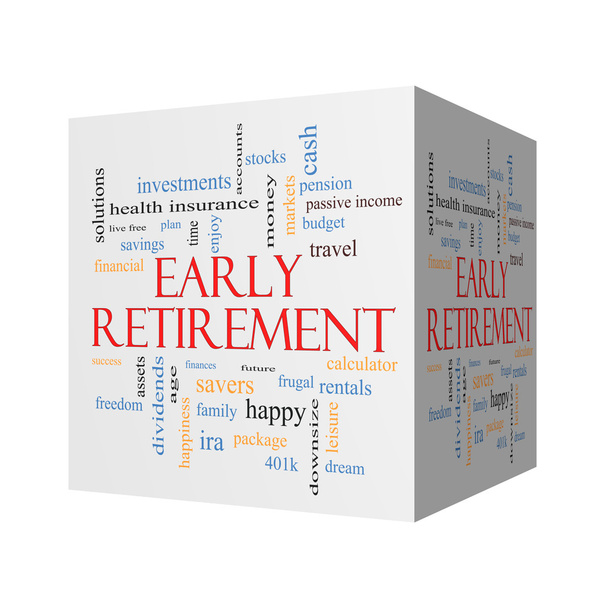 Wcześniejszą emeryturę 3d sześcian słowo Cloud koncepcja - Zdjęcie, obraz