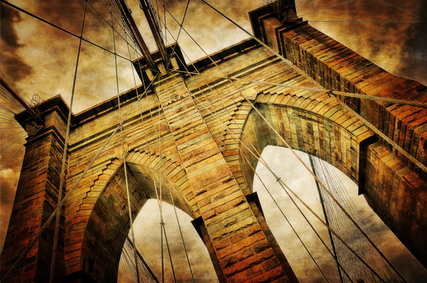 Brooklyn Köprüsü vintage görünümü - Fotoğraf, Görsel