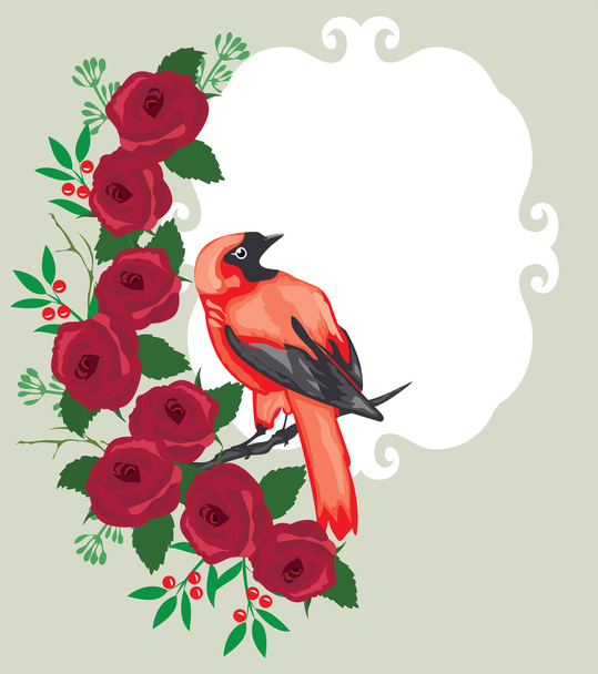 Floral Frame With Birds - Вектор,изображение