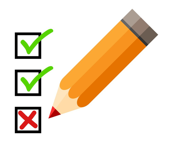 Checkliste und Bleistift. Aufgaben abhaken. weißer Hintergrund - Vektor, Bild