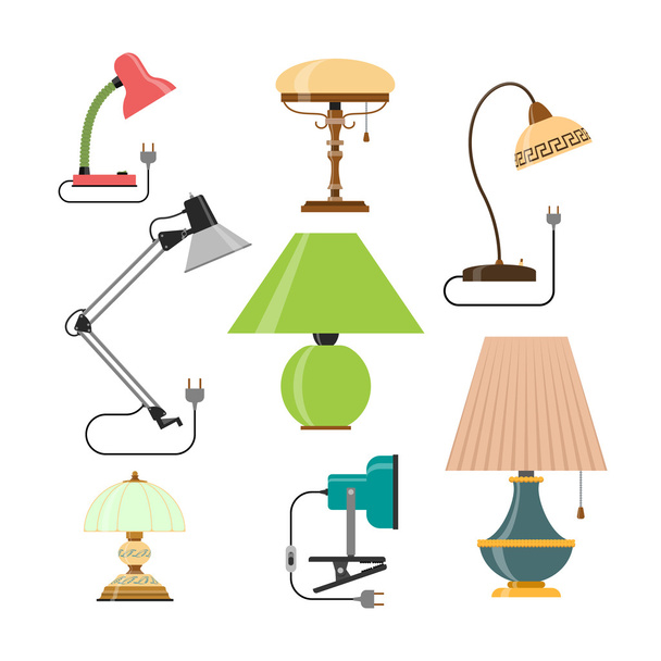 Vector set of home lamps. House light. Design elements in flat style and icons isolated on white background - Vector, Imagen
