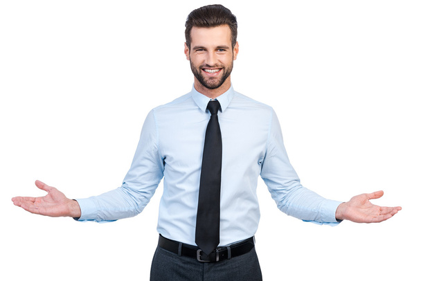 man in shirt and tie stretching out hands - Foto, Bild