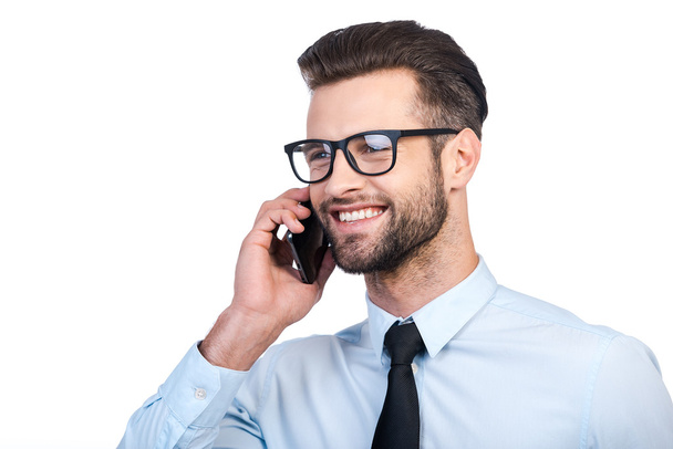 man in shirt and tie talking on mobile phone - Фото, зображення