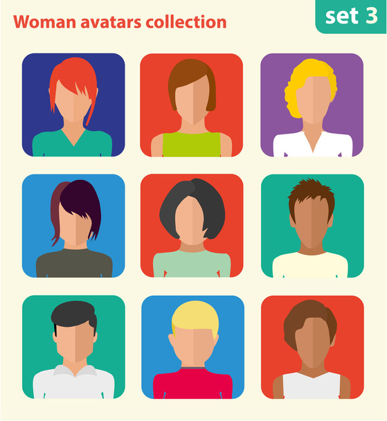 Płaskie kobiety avatary kolekcji - Wektor, obraz