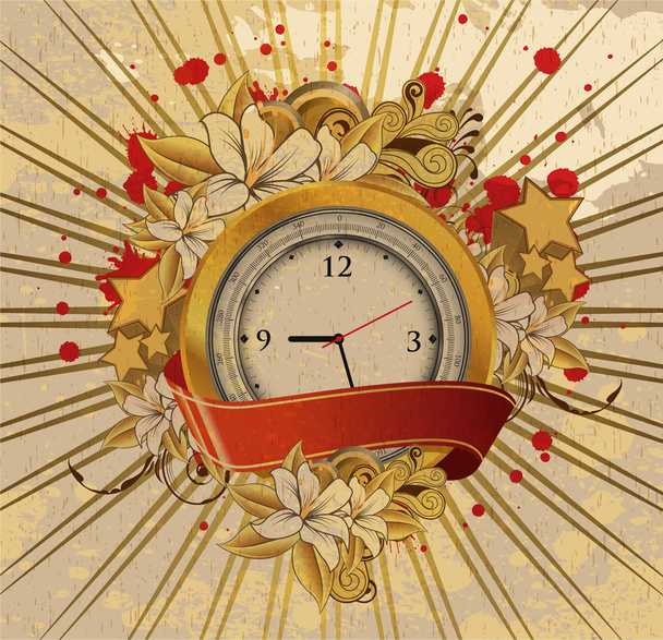 Vintage emblem with gold clock - Vector, Image