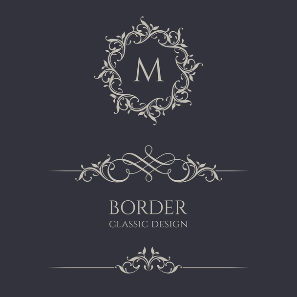 Floral monograms and borders for cards, invitations, menus, labels. - Vector, imagen
