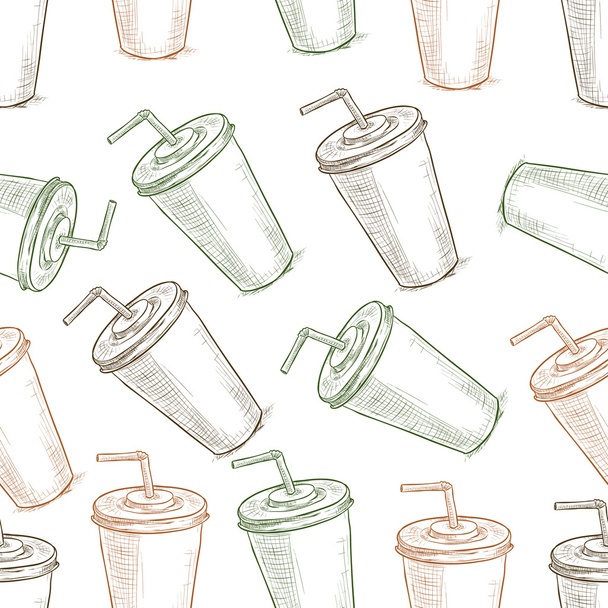 Seamless pattern scetch of three types cola cup - Vector, Imagen