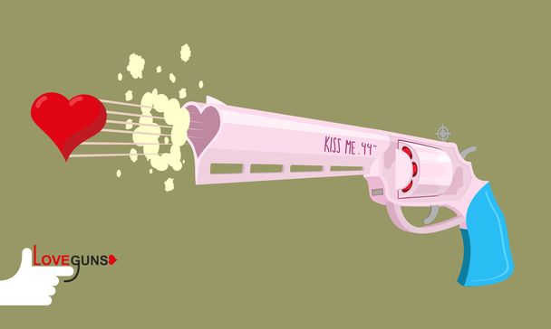 Arms of love. Magnum love. Colt Gun shoots hearts. Valentines da - Vector, Imagen
