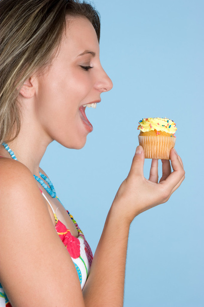 Woman Eating Cupcake - Fotoğraf, Görsel