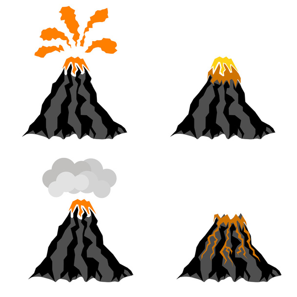 Ηφαίστειο έναν κορυφή του βουνού. Φλογερό κρατήρα - Διάνυσμα, εικόνα