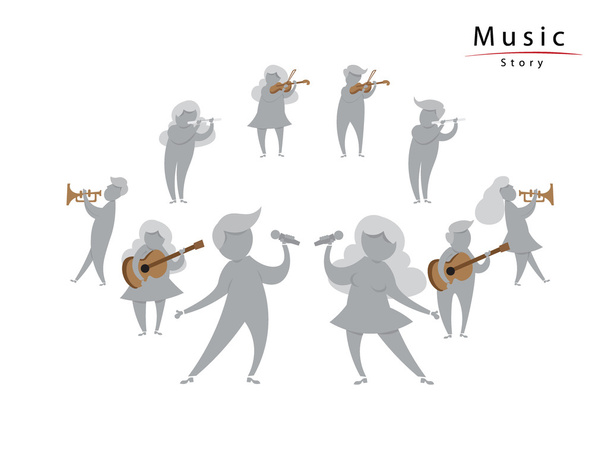 people perform music instruments - Vector, Image