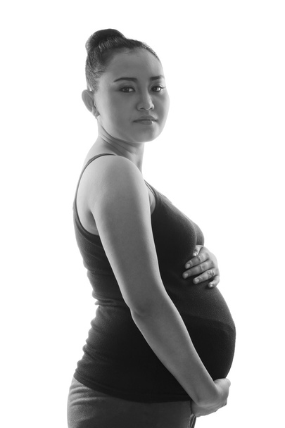Retrato preto e branco da mulher grávida
 - Foto, Imagem