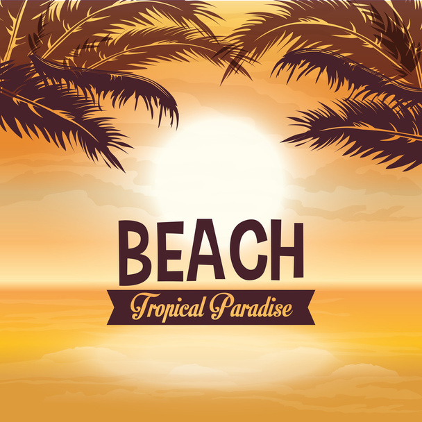 Temporada de verano. Icono de palma y playa. gráfico vectorial
 - Vector, imagen