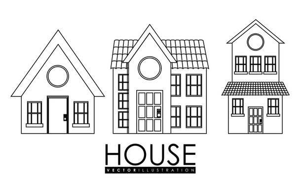 Família do lar. Casa com porta e janelas. projeto silhueta, vec
 - Vetor, Imagem