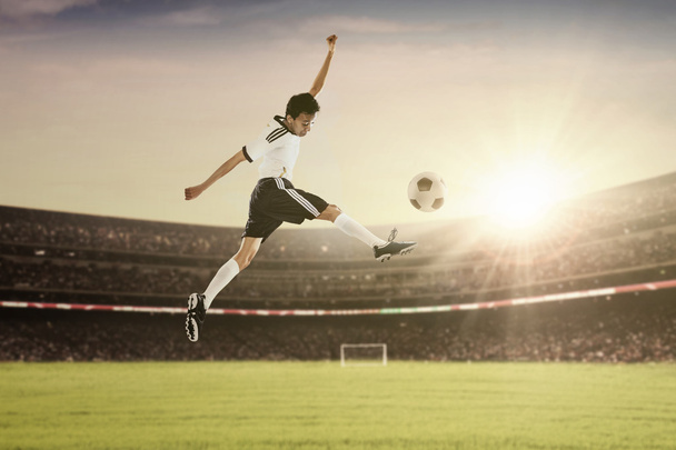 Soccer player in action kicking the ball - 写真・画像