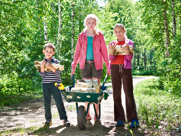 Children carry firewood from forest - Valokuva, kuva