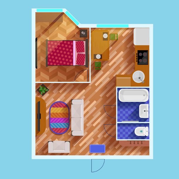 Plan d'étage d'un appartement d'une chambre
 - Vecteur, image