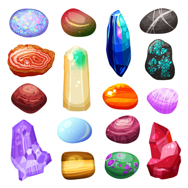 Kryształowe kamienne skały ikony zestaw - Wektor, obraz