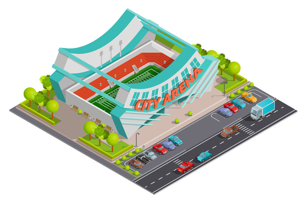 Banner Isométrico da composição exterior do estádio do esporte
 - Vetor, Imagem