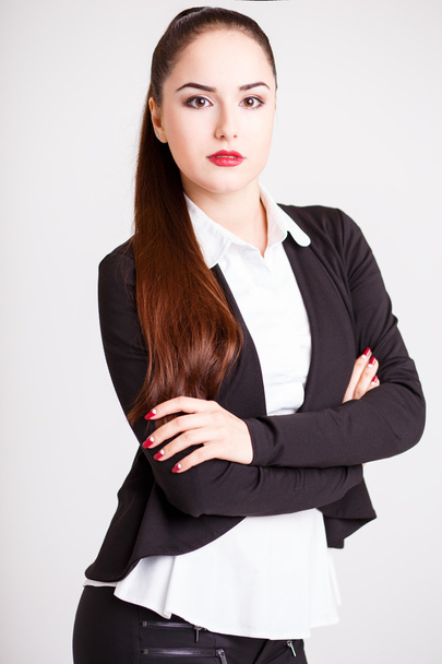 portrait of Young business woman in a suit with perfect makeup and hair style - Photo, Image