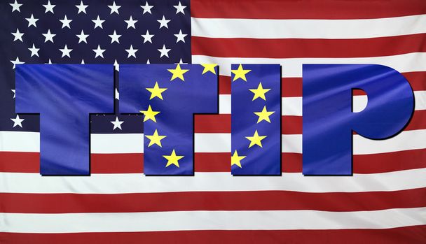 TTIP Concept Estados Unidos y composición de banderas de la UE
 - Foto, imagen