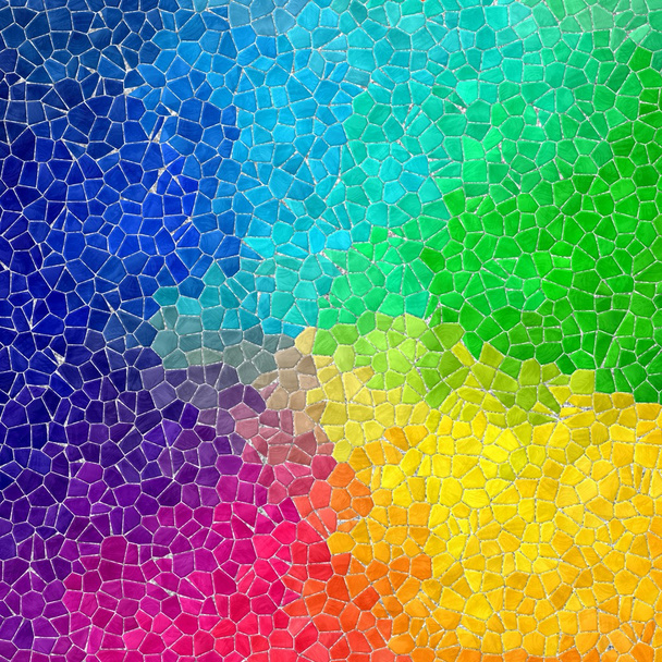 full color rainbow spectrum mosaic pattern texture background with gray grout - Photo, Image