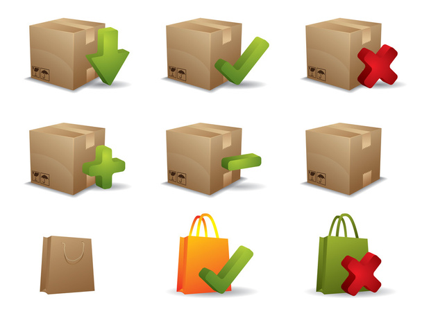E-commerce box and shopping bag icons - Vettoriali, immagini