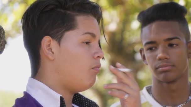 Grupa 8-powolny ruch nastolatków palenie papierosów - Materiał filmowy, wideo