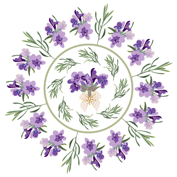 Aseta juhlava kehyksiä ja elementtejä laventeli kukkia onnittelukortti. Kasvitieteellinen kuvitus
. - Vektori, kuva