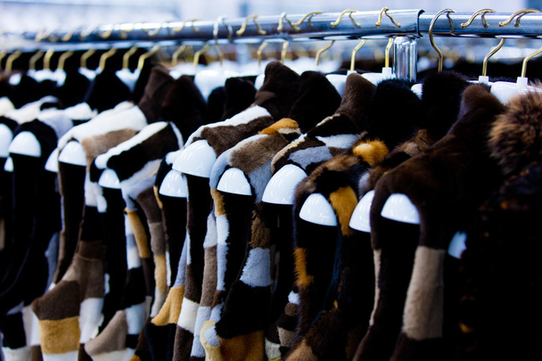 fur vests on the hangers - Photo, Image