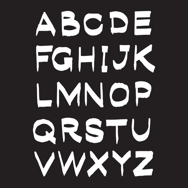 Alfabeto dibujado a mano vectorial aislado blanco sobre ilustración negra
. - Vector, imagen
